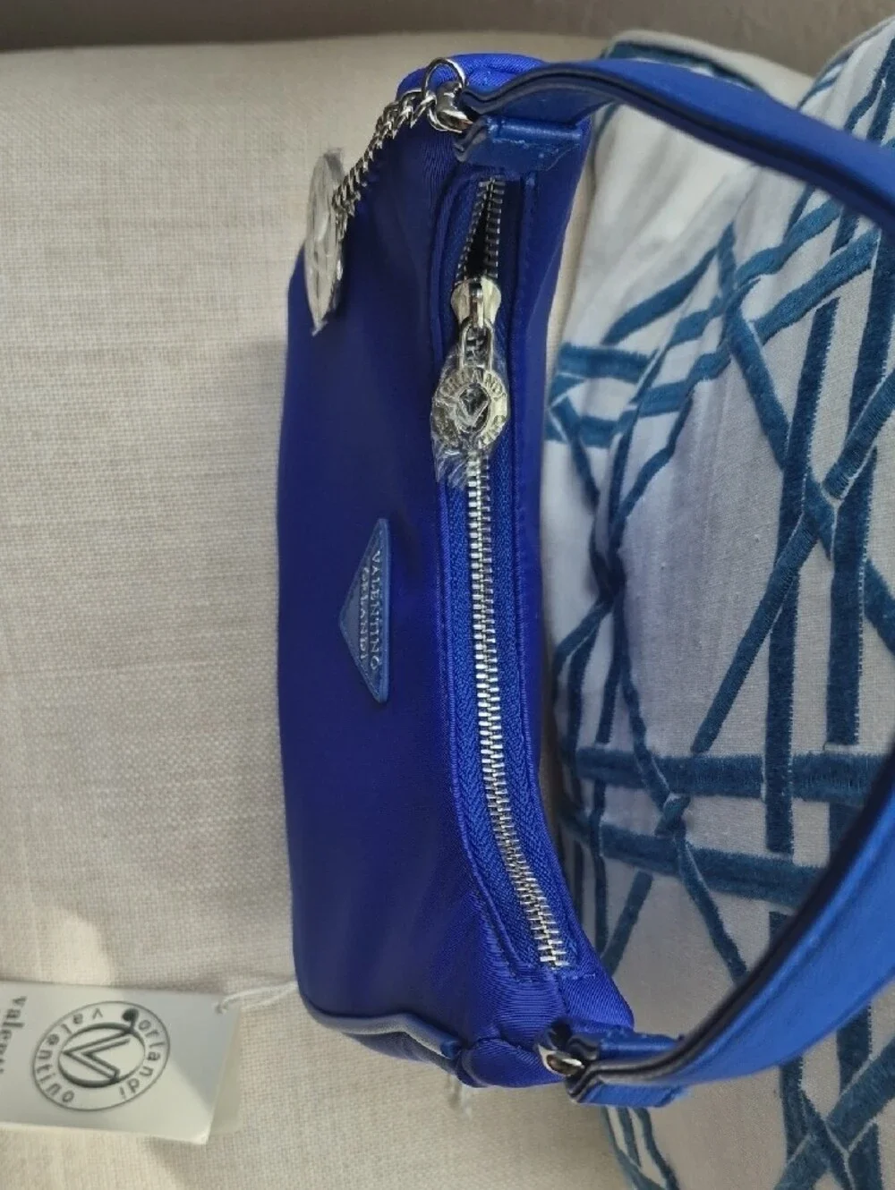 Valentino Orlandi Cobalt Blue Shoulder Bag with Logo Charm